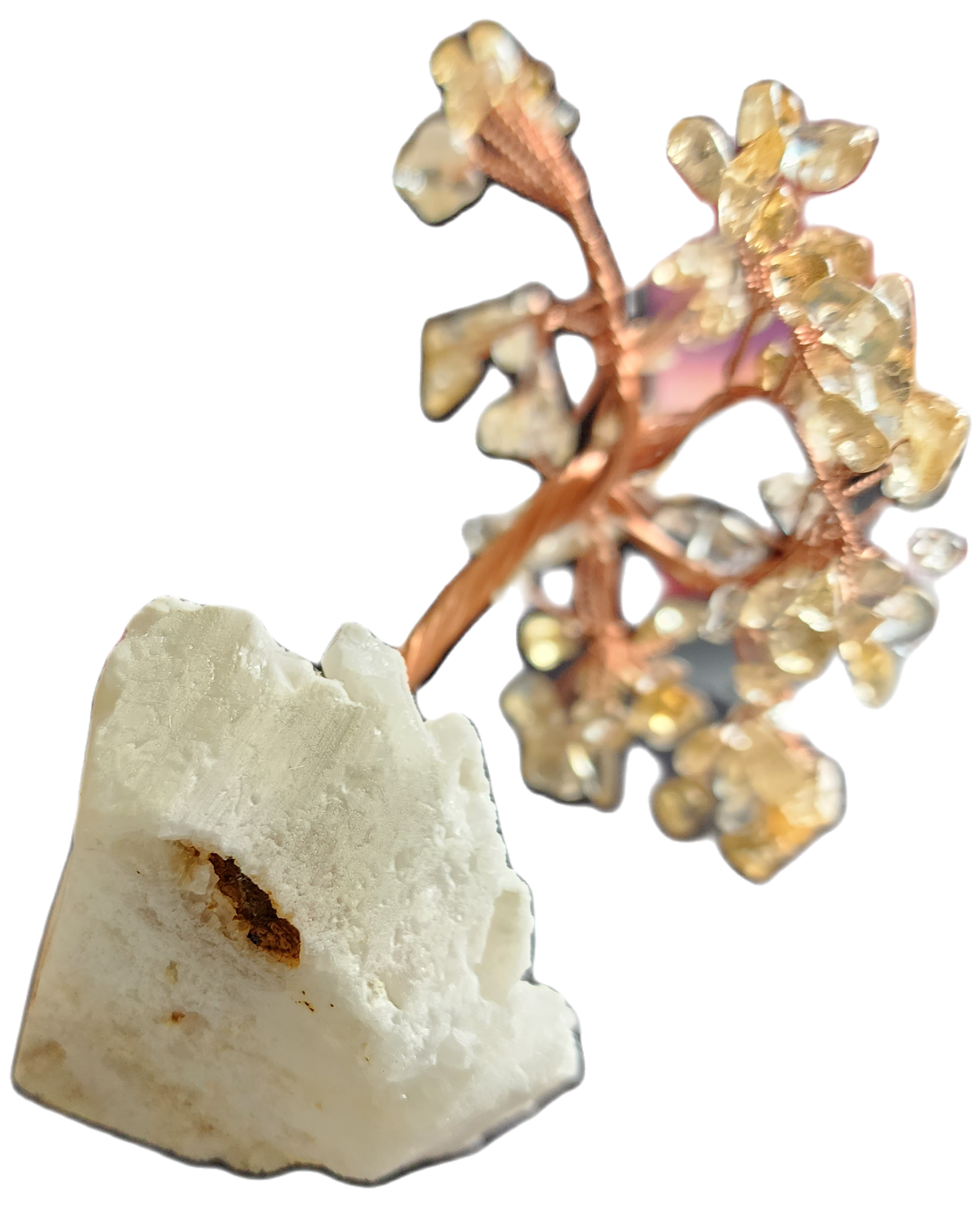 Citrine Chip Money Tree White Quartz Base