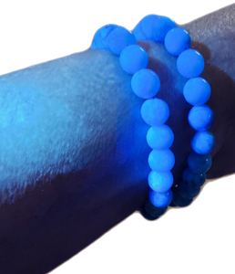 Natural Blue Fluorescent Hemimorphite Beaded Stretch Bracelet - Uplift Mood, Open Communication