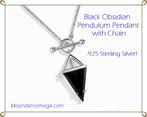 Black Obsidian Pendulum Necklace in 925 Sterling Silver w/ T-Lock Closure - Meta's Makings