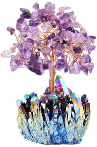 Handcrafted Amethyst Crystal Quartz Manifestation Tree - Amethyst Chips on Rainbow Titanium Crystal Quartz Base