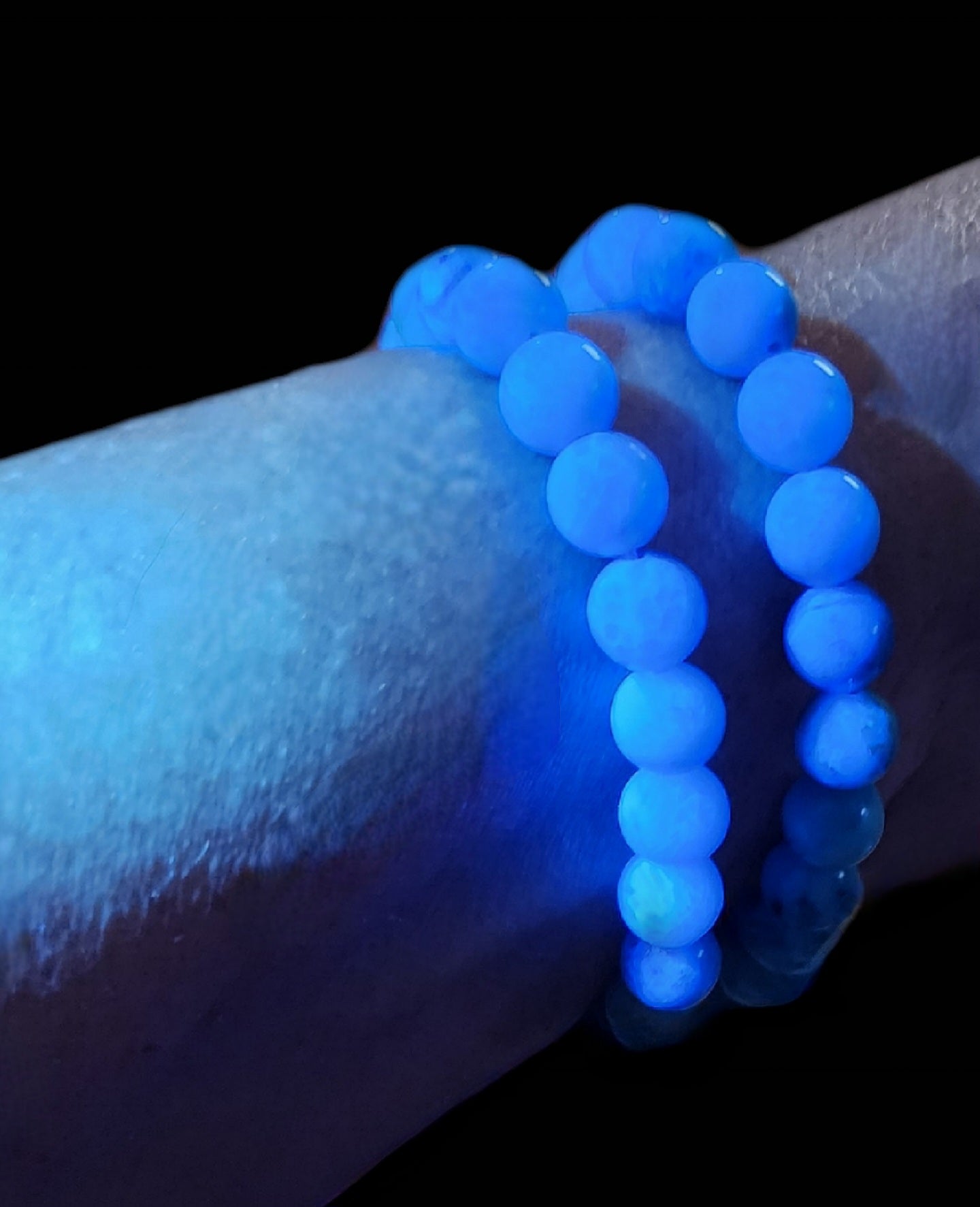 Natural Blue Fluorescent Hemimorphite Beaded Stretch Bracelet - Uplift Mood, Open Communication