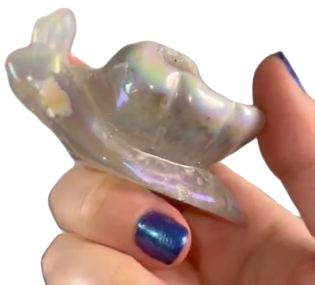 Large Hand-Carved Rainbow Aura Druzy Agate Snail