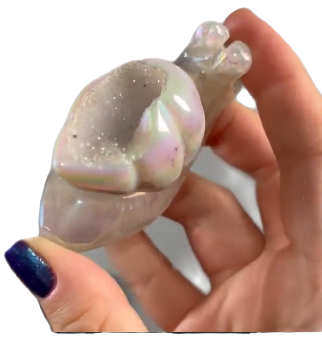 Large Hand-Carved Rainbow Aura Druzy Agate Snail