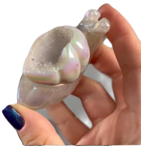 Large Hand-Carved Rainbow Aura Druzy Agate Snail