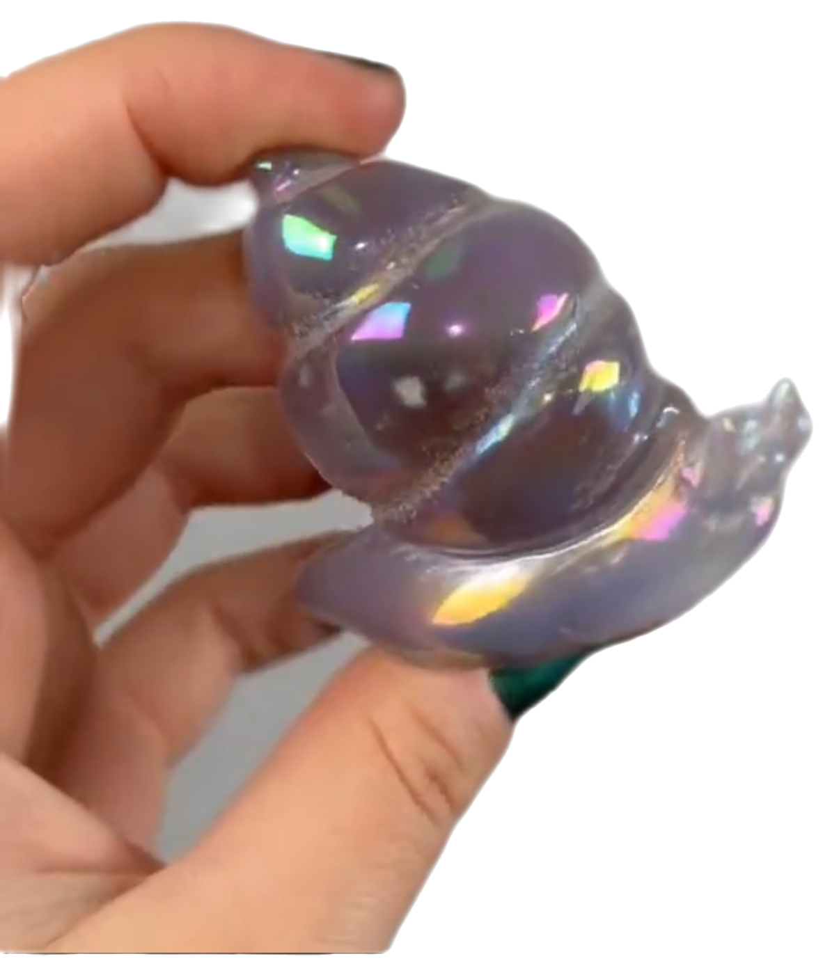 Large Hand-Carved Rainbow Aura Druzy Agate Snail