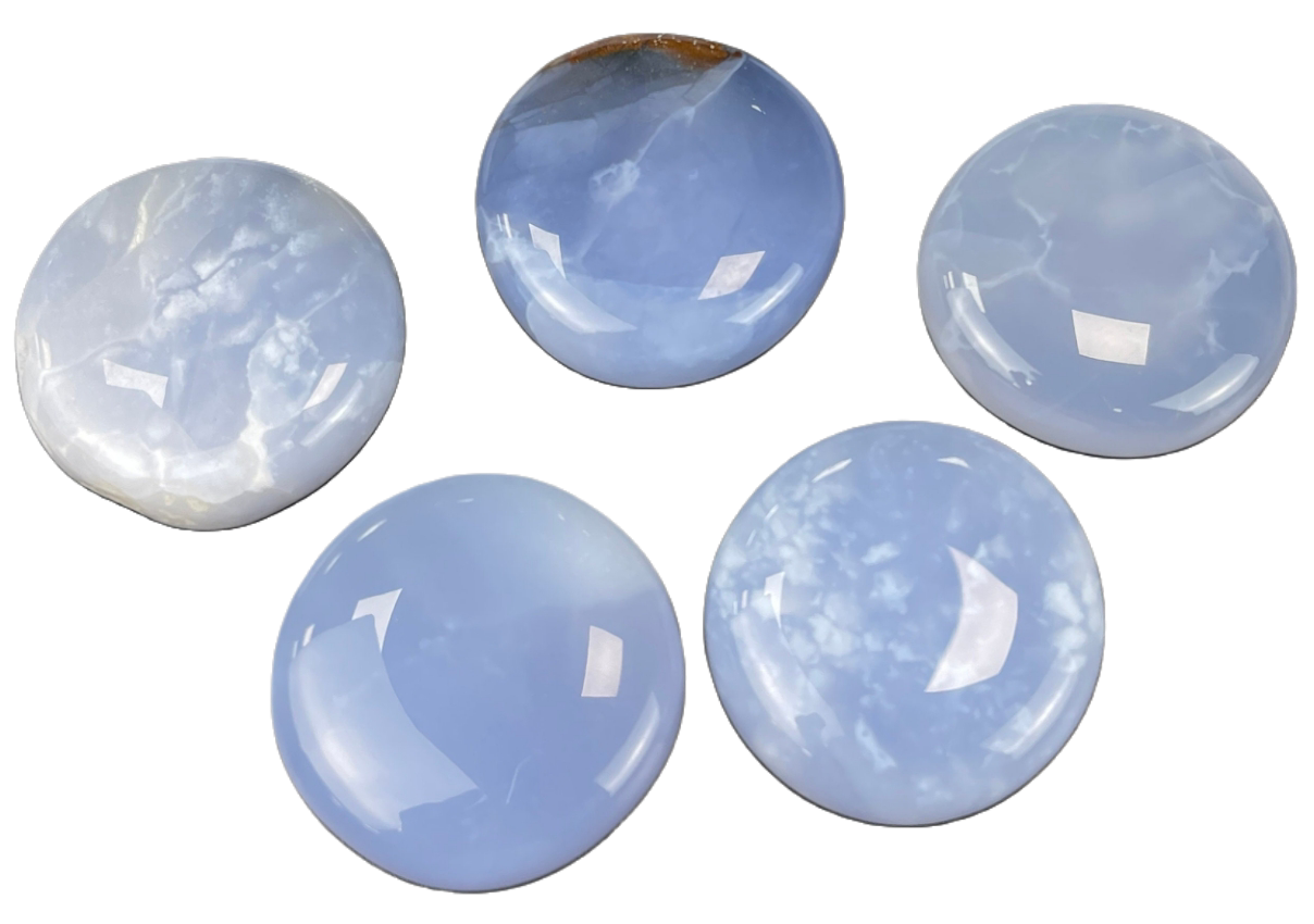 Stormy Stones! XL Blue Chalcedony Polished Crystal Palm Stones