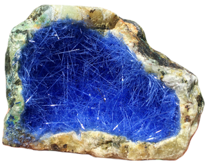Chessylite (Azurite) w/Blue Linarite and Goethite Quartz Crystal Geode
