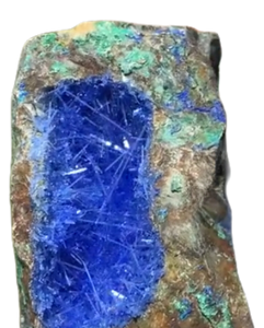 Chessylite (Azurite) w/Blue Linarite and Goethite Quartz Crystal Geode