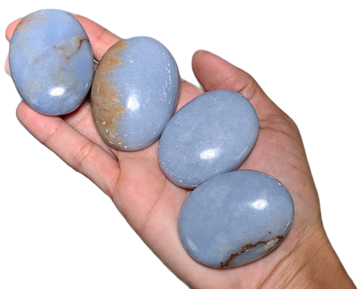Stormy Stones! Angelite Palm Stone for Angel Communication
