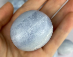 Pretty Blue Calcite Tumbled Palm Stones for Healing & Angel Communication