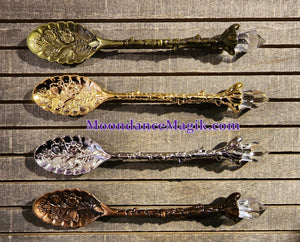 Beautiful Witchcraft Metal Herb, Oil, & Tea Spoons with Crystal Tips for Rituals