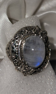 Bali-Style Moonstone Ring in 925 Sterling Silver, Size 8