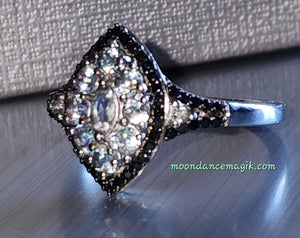 GREEN Tanzanite Ring with Black Spinel, Platinum & 925 Sterling Silver Sz 9