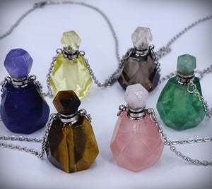Choice of Beautiful Quartz Potion or Perfume Bottle Necklaces, Hand Carved!