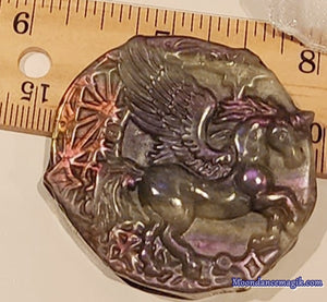 Unique Hand-Carved Natural Labradorite Unicorn Medallion 2"