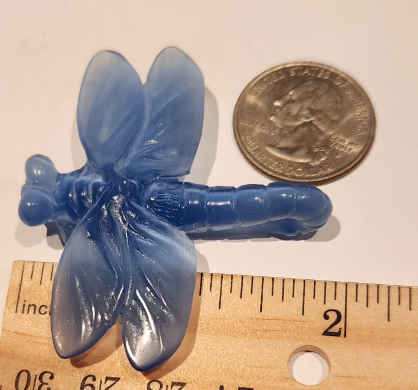 Hand Carved Natural Blue Chalcedony or Green Aventurine Dragonfly