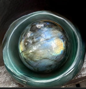 Natural Labradorite Crystal Hand Carved Sphere & Dish Set