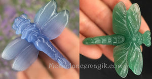 Hand Carved Natural Blue Chalcedony or Green Aventurine Dragonfly