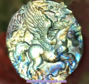 Unique Hand-Carved Natural Labradorite Unicorn Medallion 2"
