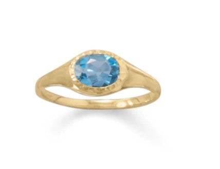 Dainty Swiss Blue Topaz Ring - Size 6 - 14k Gold over 925 Sterling Silver